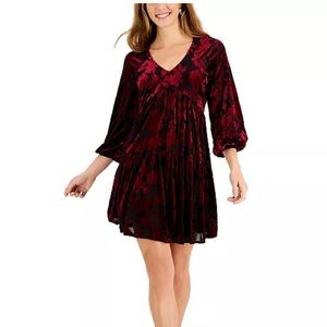 TAYLOR Velvet Burnout Long-Sleeve Dress Size 2
